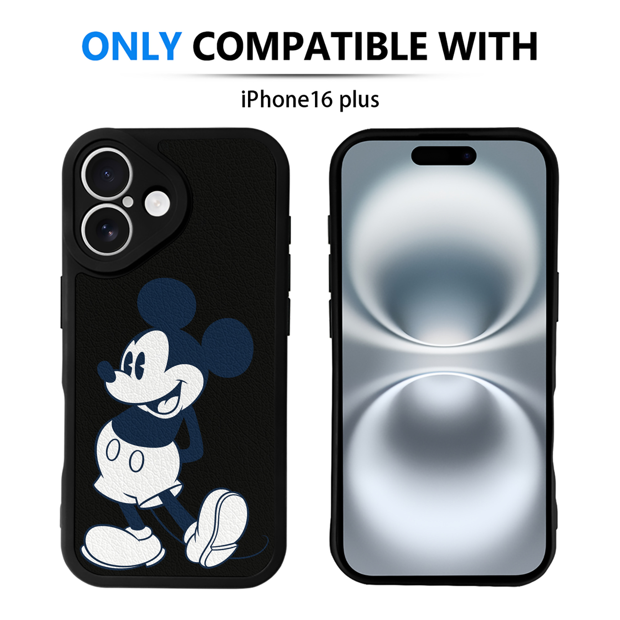（画像用） ミッキーマウス Mickey Mouse 【iPhone 16シリーズ対応】シリコンスマホケース（レザー調） 材質：シリコン